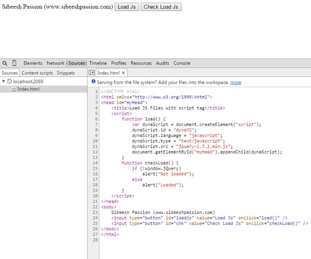 Browser console before loads JS